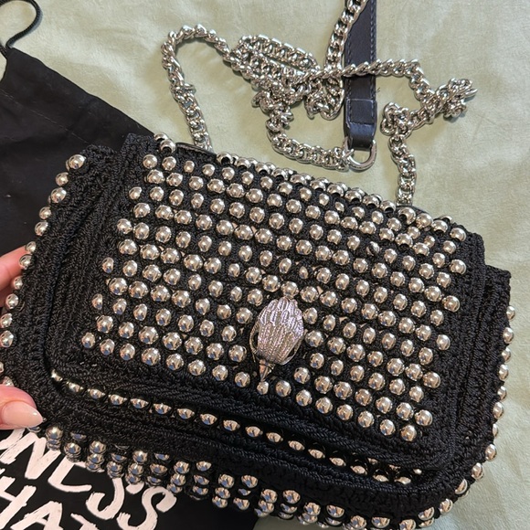 Kurt Geiger London Medium Crochet Kensington Black Silver Studs Chain Strap - Picture 8 of 10